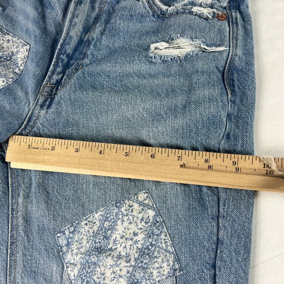 American Eagle Jeans Women's 0 Reg Mom Straight Blue Patchwork Distressed Denim - Picture 14 of 16